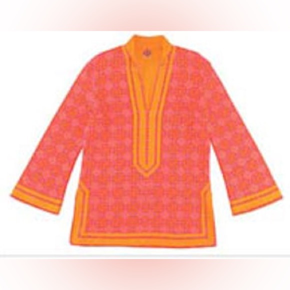 Tory Burch Orange/Pink Tunic Caftan Beach Resort Swim Cover Up N233-38 - Picture 2 of 9